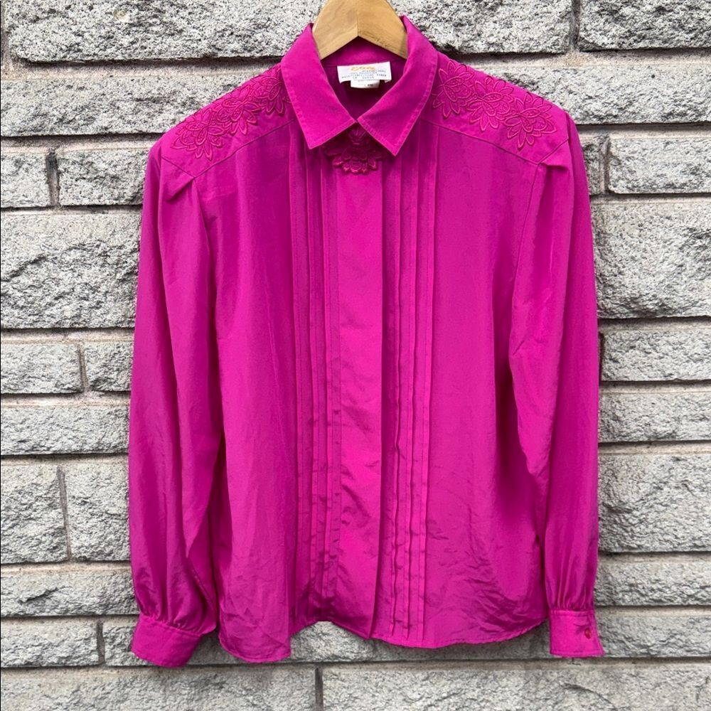 Vintage Elite Magenta Blouse with Floral Details